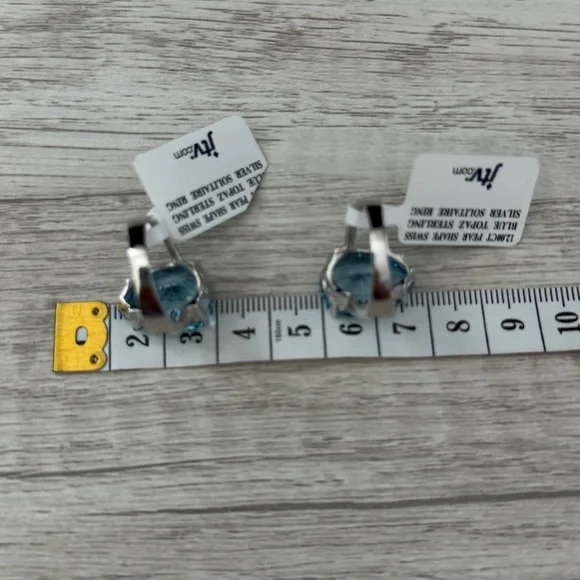 JTV Ring 12ct Pear Shape Swiss Blue Topaz Sterling Silver Solitaire Size 7-NWT